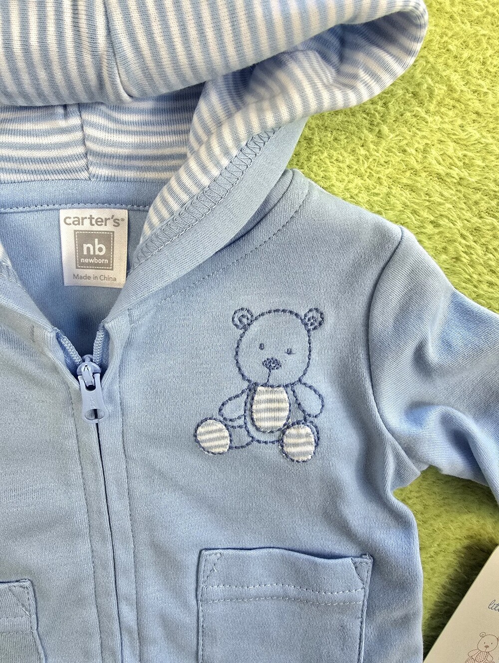 NWT NEWBORN Baby BOYS 3P PANTS SET BLUE HOODIE BODYSUIT + PANTS & TEDDY (Q3) - Picture 6 of 8